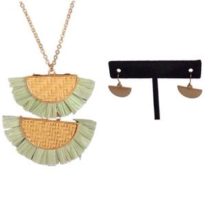 Viola Double Half Moon Raffia Necklace/Earring Set (NWT)